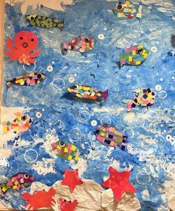 2歳児クラスの作品「海は広いな 大きいな）」